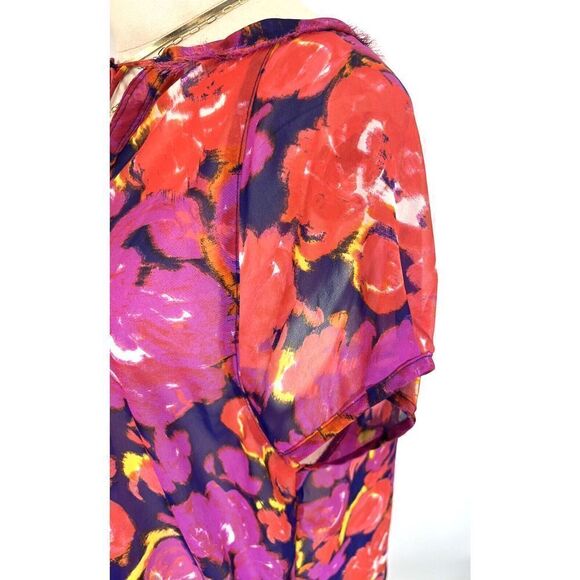 Liz Claiborne Large Top Colorful Semi-Sheer V Neck Flowy Tunic Blouse - Picture 9 of 10